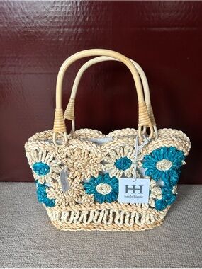 Haute Hippie multicolored straw bag with floral design NEW Boho